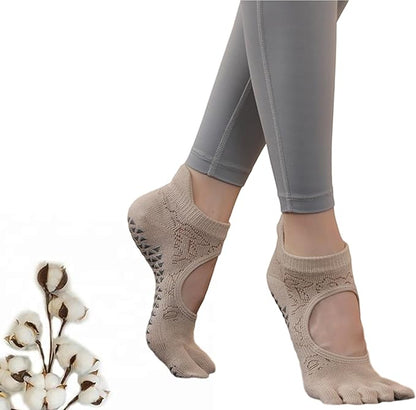 CHUNFO Grip Socks Womens Pilates Yoga Barre Non Slip Stripes Cotton Ankle Anti-Skid Sock Size 5-10