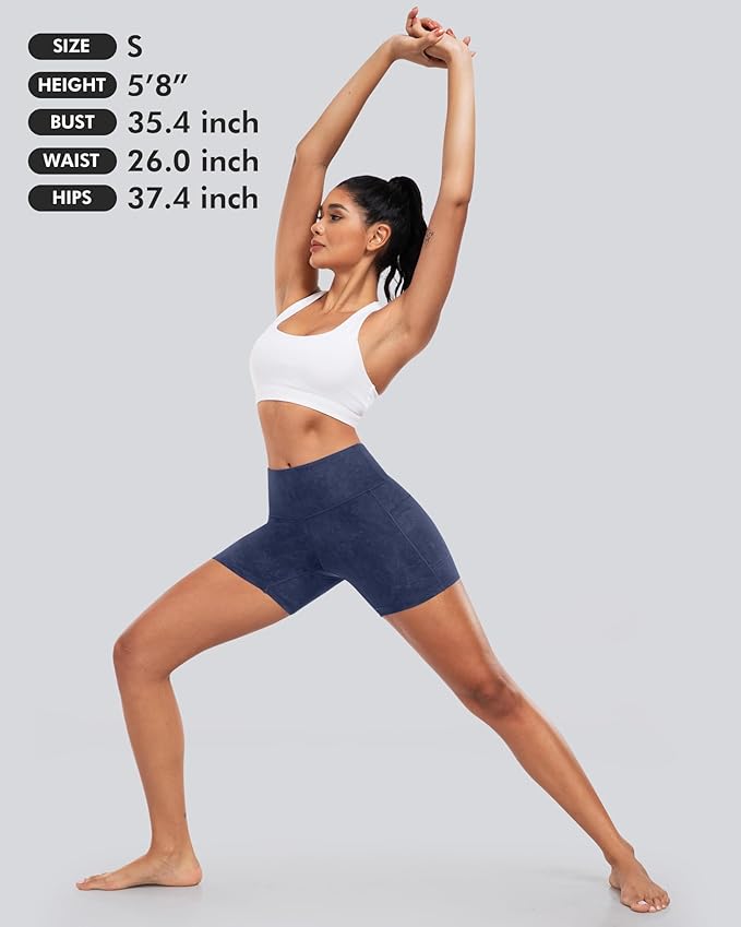 CHRLEISURE Womens Biker Yoga Shorts with Pockets: High Waisted Tummy Control Spandex Workout Athletic Gym Shorts 4 Packs