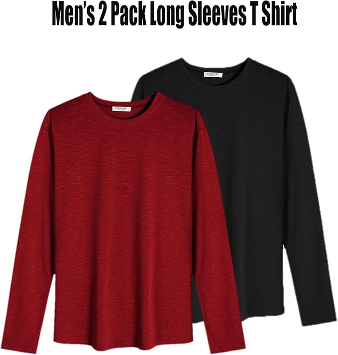COOFANDY Men 2 Pack Muscle Fitted T Shirt Gym Workout Athletic Long Sleeves Tee