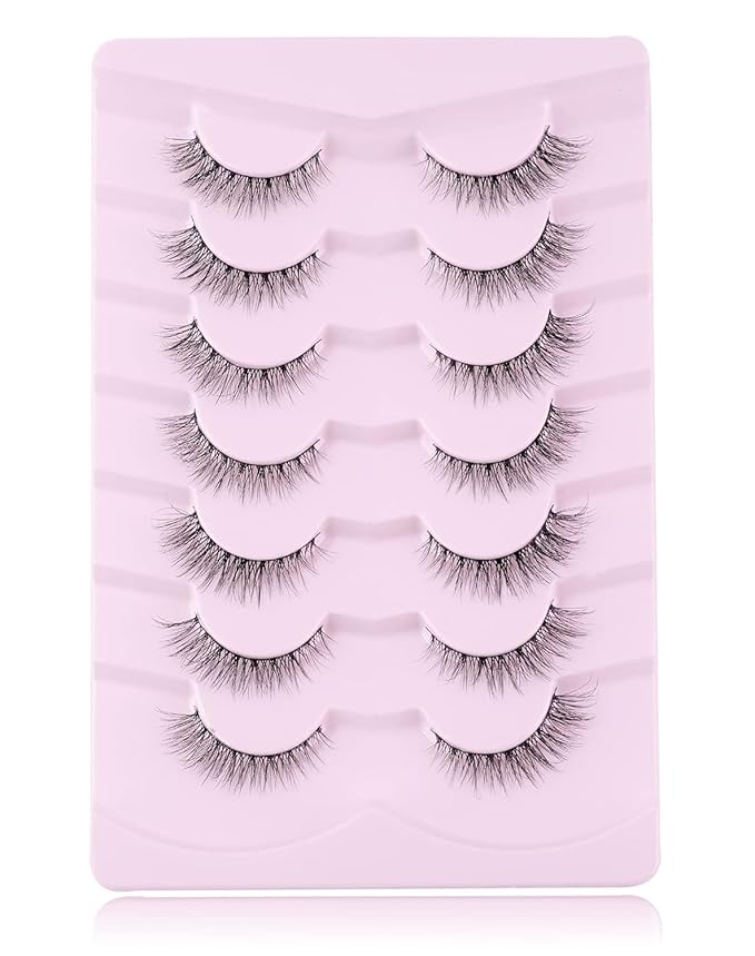 Onlyall Natural Lashes Wispy Lashes Natural Look False Eyelashes Natural Flared Eyelashes False Eye Lashes Soft Fluffy Lashes 7 Pairs D1 Natural (6-13MM)