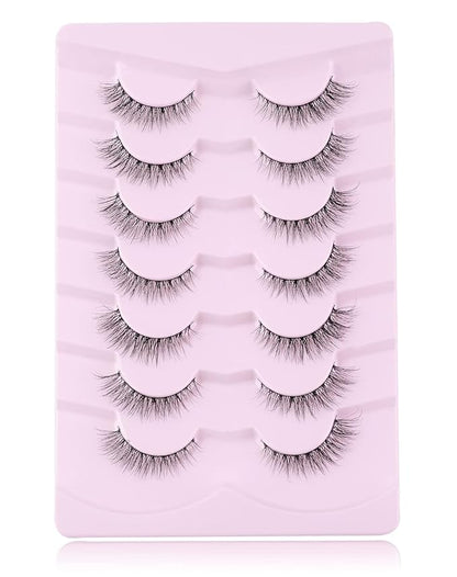 Onlyall Natural Lashes Wispy Lashes Natural Look False Eyelashes Natural Flared Eyelashes False Eye Lashes Soft Fluffy Lashes 7 Pairs D1 Natural (6-13MM)