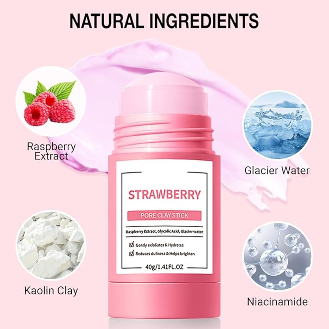 2Pcs Clay Mask For Face, Blackhead Remover For Face, Deep Pore Cleansing, Moisturizing, Skincare Facial Mask for Refining Pores and Controlling Oil (A01#2Pcs Strawberry)