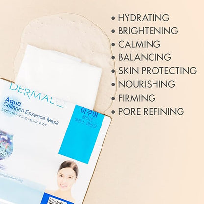 Korean Collagen Face Mask – Hydrating & Soothing Sheet with Panthenol, Hypoallergenic Calming Moisture Care for All Skin Types, 32 Combo Pack A+B Set