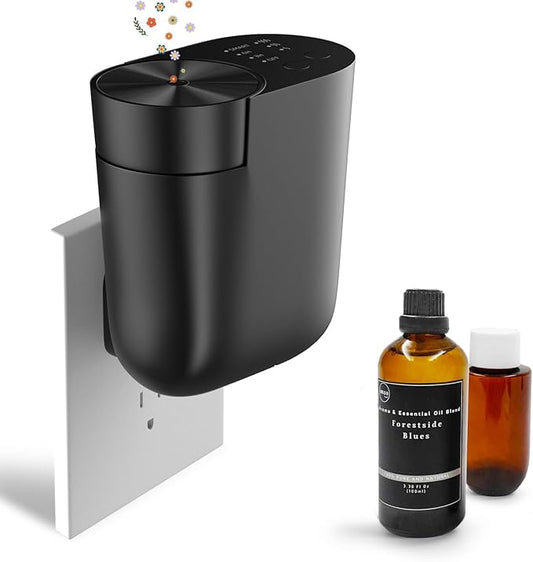 Plug-in Waterless Diffuser, Mini Home Fragrance Wall Diffuser for Large Room, Covers up to 1,000 Sq.Ft. Portable Difffuser Aromatherapy Set- Included 100ml Oil and Replacement Bottle -Black