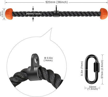 SELEWARE Triceps Rope with Non-Slip Soft Rubber Ends Home Gym Cable Attachment Workout Accessories 28 & 36 inches Long LAT Pulldown Attachment Black and Orange