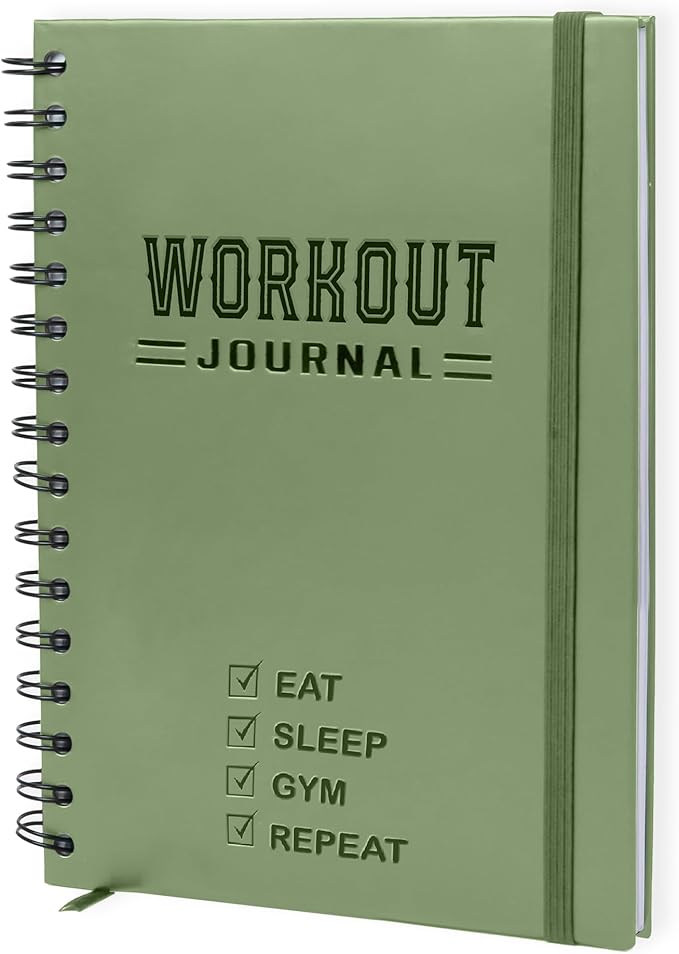Nextnoid Hardcover Fitness Journal Workout Planner for Men & Women - A5(5.7" x 8.3") Sturdy Workout Log Book to Track Gym & Home Workouts - Green