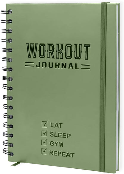 Nextnoid Hardcover Fitness Journal Workout Planner for Men & Women - A5(5.7" x 8.3") Sturdy Workout Log Book to Track Gym & Home Workouts - Green