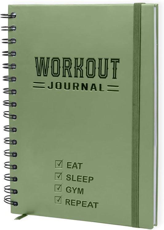 Nextnoid Hardcover Fitness Journal Workout Planner for Men & Women - A5(5.7" x 8.3") Sturdy Workout Log Book to Track Gym & Home Workouts - Green