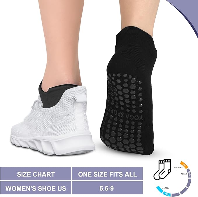 6 Pairs Womens Pilates Socks Non Slip Yoga Socks with Grips Barre Hospital Athletic Socks for Women