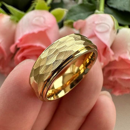 8mm Silver/Black/Gold Spinner Tungsten Titanium Fidget Rings for Men Women Anxiety Released Hammered Design Engagement Wedding Band Stepped Edges Comfort Fit