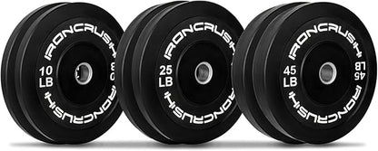 Iron Crush Olympic Bumper Plates Set - Virgin Rubber Weights for Strength Training - Fits 2" Barbells - Sold in Pairs