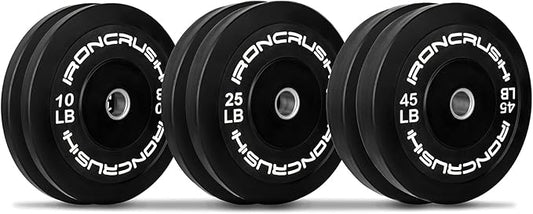 Iron Crush Olympic Bumper Plates Set - Virgin Rubber Weights for Strength Training - Fits 2" Barbells - Sold in Pairs