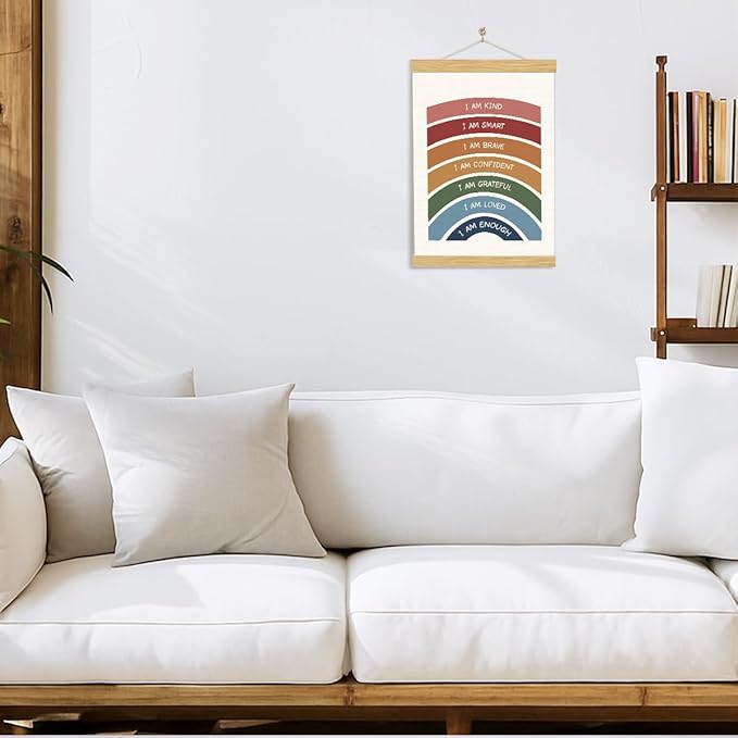 YGSDZY Rainbow Affirmations Wall Art, Wood Poster Hanger, Boho Classroom Decor, Inspirational Decor, Nursery Sun Print, Mental Health Posters, Therapy Wall Art, School Psychology