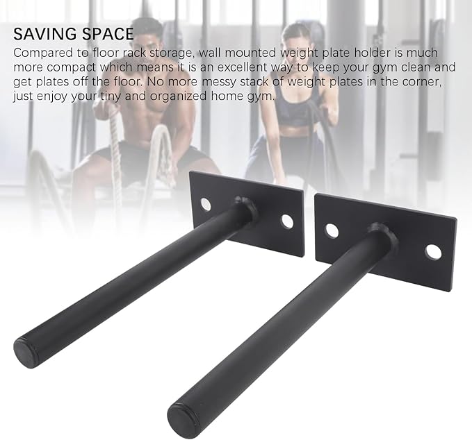 2Pcs Weight Plate Holder, Alloy Steel Wall Weight Plate Rack Wall Mounted Weight Rack Space Saving Wall Weight Storage Rack Organizer for Home Gym, Construction Diameter 1.0in