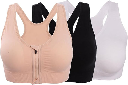 Women's Zipper Front Closure Sports Bra Racerback Yoga Bras