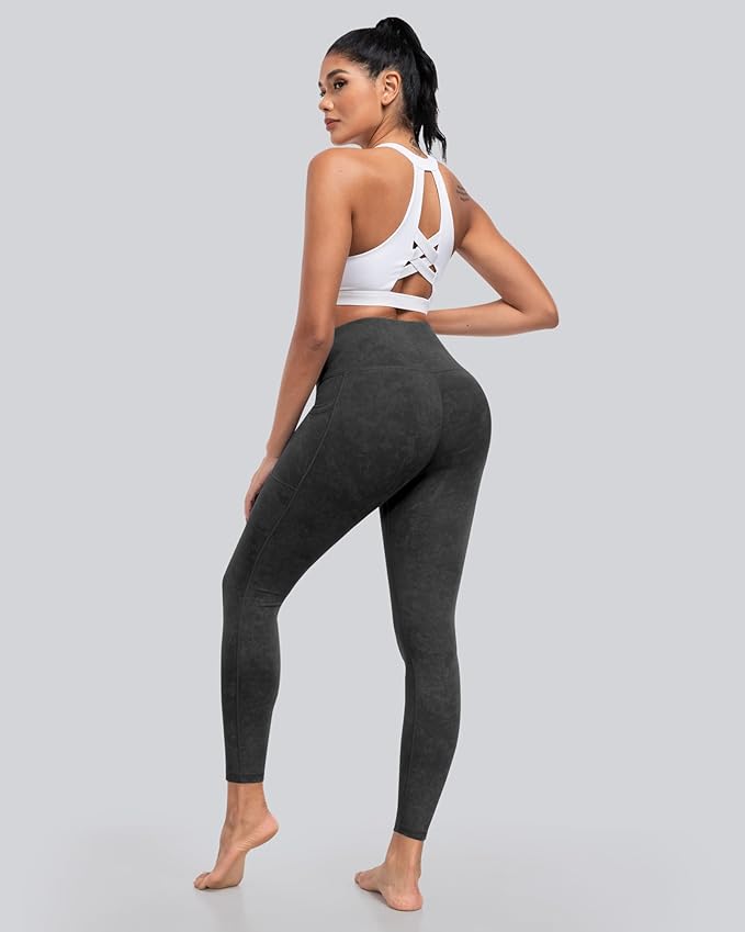 CHRLEISURE Leggings with Pockets for Women, High Waisted Tummy Control Workout Yoga Pants