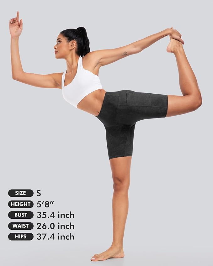 CHRLEISURE Womens Biker Yoga Shorts with Pockets: High Waisted Tummy Control Spandex Workout Athletic Gym Shorts 4 Packs