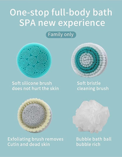 Body Brush Rechargeable, Electric Body Brush Set, Scrubber Shower Brush with Long Handle, Spin Skin Brush with 6 Brush Heads for Cleanse, Massage, exfoliate and Pamper Your Skin in The Shower