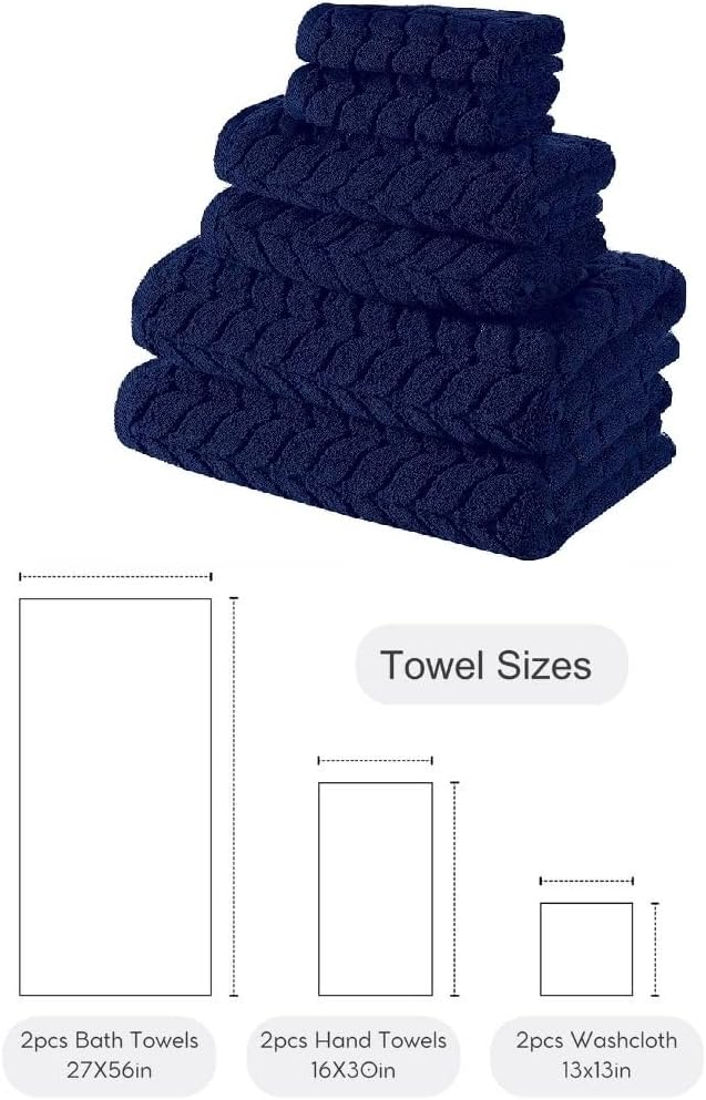 BAGNO MILANO Turkish Bath Towels, Soft Plush Jacquard Luxury Bath Towels, Quick Dry Towel Set (Navy, 6 pcs Towel Set)