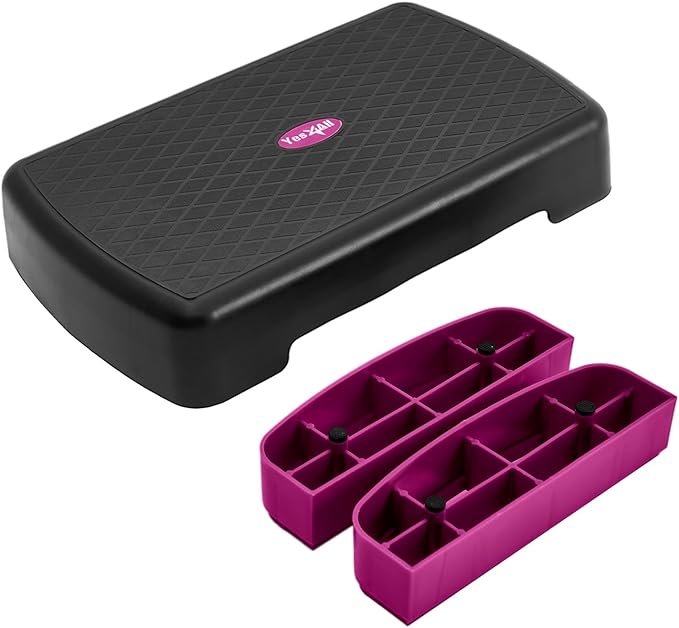 Yes4All 18.1" Aerobic Exercise Step Platform with 2 Risers, Adjustable Height Workout Stepper 3" 5.1" for Home Gym Step Up Exercise & Balance Training, Mulltiple Colors