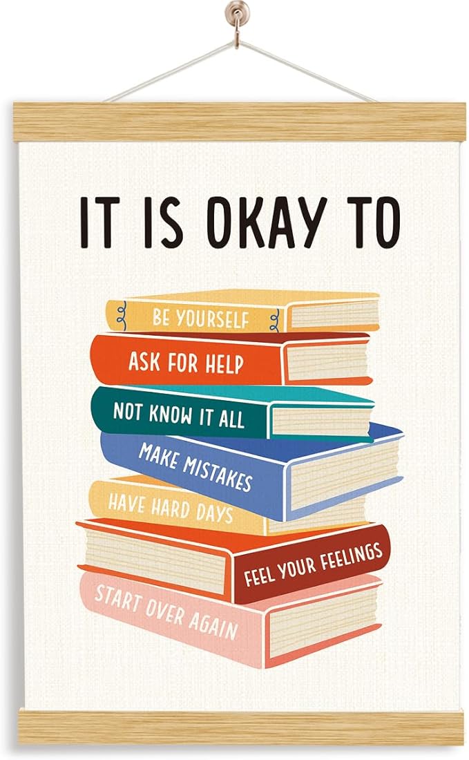 It's Okay To Not Be Okay Poster, Wood Poster Hanger, Classroom Decor, Classroom Posters Quotes, Educational Wall Art, Therapy Wall Art, School Psychology, Psychotherapy Posters Decoration, Mental health Sign