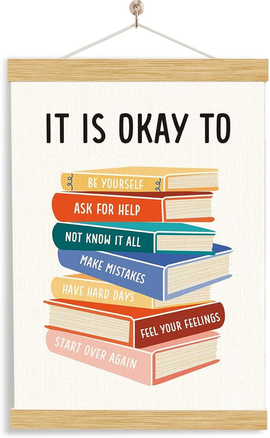 It's Okay To Not Be Okay Poster, Wood Poster Hanger, Classroom Decor, Classroom Posters Quotes, Educational Wall Art, Therapy Wall Art, School Psychology, Psychotherapy Posters Decoration, Mental health Sign