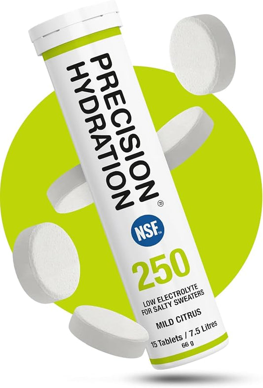 Precision Hydration Electrolyte Drink - Multi Strength Effervescent Hydration Tablets - Low Calorie, Gluten Free, Vegan/Vegetarian Friendly (1 Tube, 250mg/L - Green Tube)
