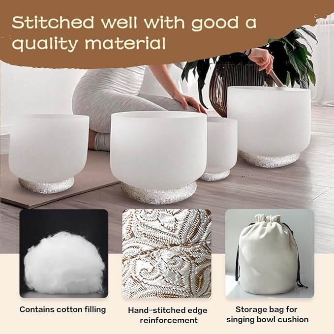 7 Pcs Singing Bowl Cushion Set for 6-12" Tibetan Singing Bowls, Handmade Silk Brocade Round Cushion Pillow for Meditation Sound Healing and Crystal Sound Bowls Accessories(Silver)