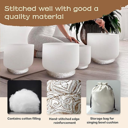 7 Pcs Singing Bowl Cushion Set for 6-12" Tibetan Singing Bowls, Handmade Silk Brocade Round Cushion Pillow for Meditation Sound Healing and Crystal Sound Bowls Accessories(Silver)