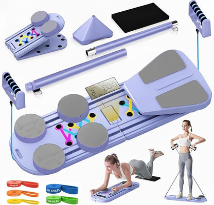 Pilates Board, Multi-Purpose Pilates Reformer Set,Portable Pilates Reformer Board with Yoga Socks & Resistance Bands ,Best for Women Fitness & Exercise at Home Pilates Workout Board.