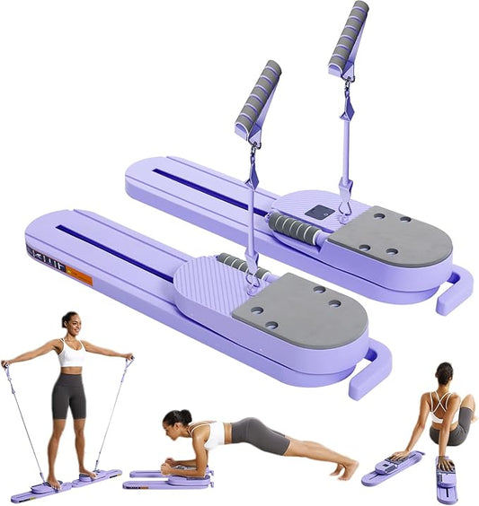 Portable Pilates Reformer Set for Women, Multi-Functional Pilates Exercise Board with Resistance Bands for Home Workouts, Core Strengthening, Toning, Abdominal Sculpting, Full-Body Fitness