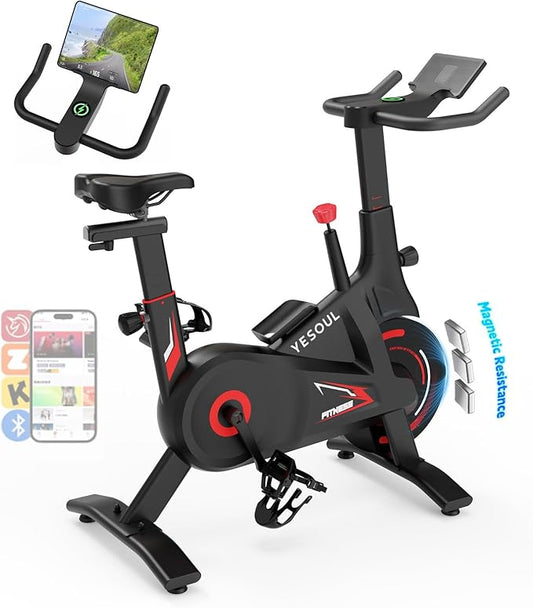 Yesoul Black Exercise Bike for Home,Smart White Cycling Bike Magnetic Stationary Bike, Low Noise Indoor Cycling Bike for Home Gym Electric Stationary Bike with Tablet Mount & Comfortable Seat Cushion for Women Apartment Workout Bike for Fitness