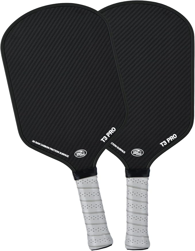 Pickleball Paddle - 3K Raw Carbon Fiber Surface (CFS) + Carbon Abrasion Surface (CAS) with High Grit & Spin, Sure-Grip Elongated Handle, Pickle Ball Paddle with 16mm Polypropylene Honeycomb Core
