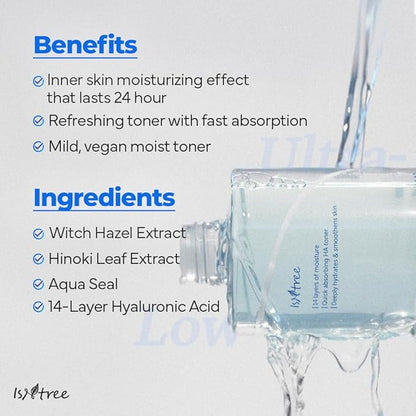 ISNTREE Ultra-Low Molecular Hyaluronic Acid Toner 300ml, 10.14 fl.oz | Korean Skincare | Quick Absorbing | Deep Hydration & Skin Smoothing | Vegan & Fragrance-Free