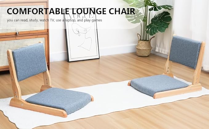 Japanese Floor Chair with Back Support, Foldable Meditation Chair, Legless Tatami Chair with Cushion, Floor Seat for Living Room, Bedroom, Bay Window (1, Dark Gray)