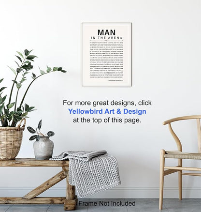 Man in the Arena Quote Poster - 8x10 Motivational Inspirational Teddy Roosevelt Daring Greatly Wall Art Decor - Unique Gift for Men, Boys, Teens, Entrepreneur - For Office, Living Room, Bedroom