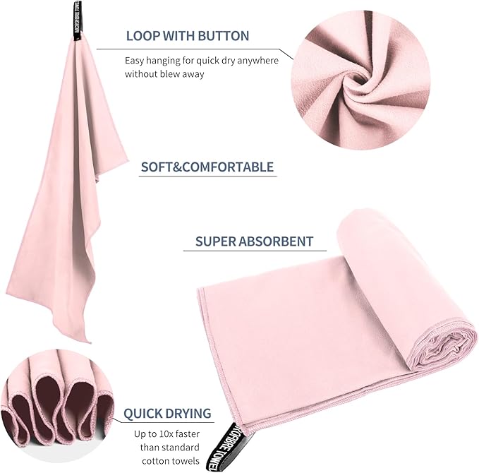 Microfiber Travel Towel, Soft Lightweight Quick Dry Towel, Super Absorbent Compact Travel & Sports & Beach Towels for Camping, Backpack, Gym, Swimming, Yoga, Hiking (XS:12"×24" -Pink)