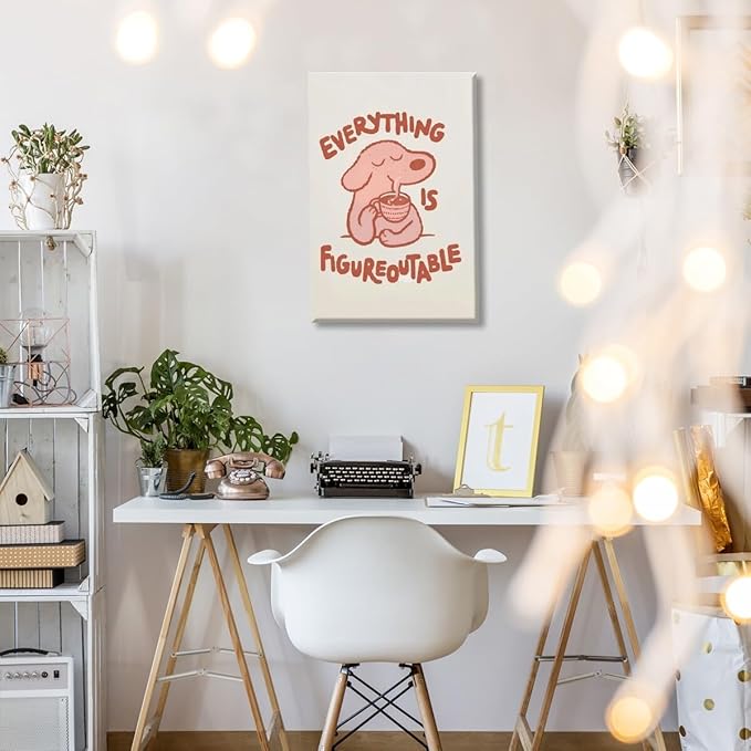 Everything is Figureoutable Motivational Canvas Wall Art Print Cute Dog Quote Inspirational Art Poster Mental Health Home Office Kids Affirmation Wall Decor Minimalist Picture 16x24inch Unframed