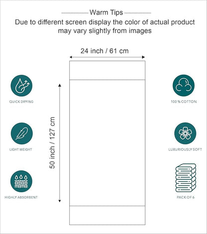 Pleasant Home Bath Towels Set of 6 (24” x 50”) 100% Cotton, 515 GSM | Soft & Absorbent Towels for Bathroom, Gym, Pool & Spa | Bulk Bath Towels 6 Pack - Neutral Mix