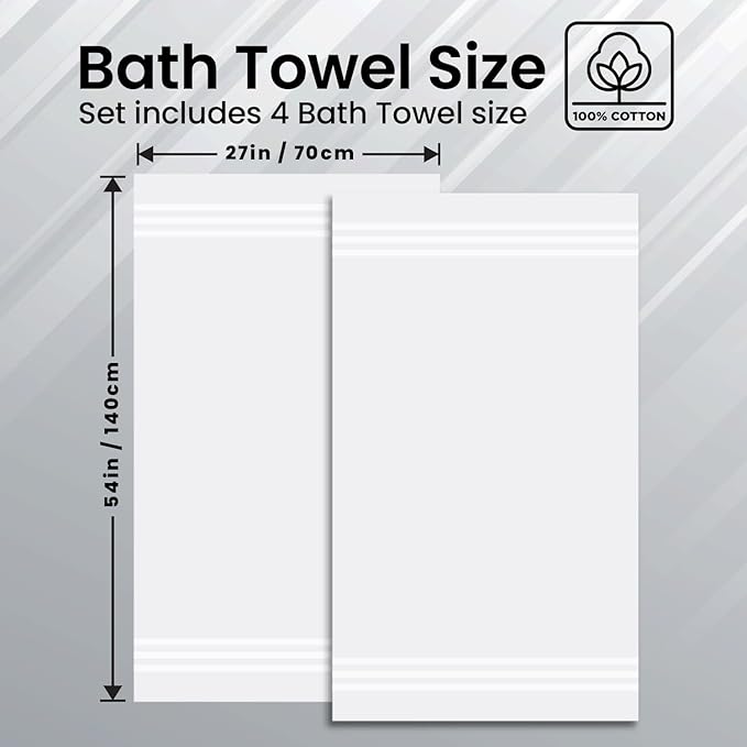 Infinitee Xclusives 100% Cotton Luxury Bath Towels Set of 2 (27x54 Inches) (Brilliant White, Bath Towels - Pack 2)