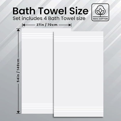Infinitee Xclusives 100% Cotton Luxury Bath Towels Set of 2 (27x54 Inches) (Brilliant White, Bath Towels - Pack 2)