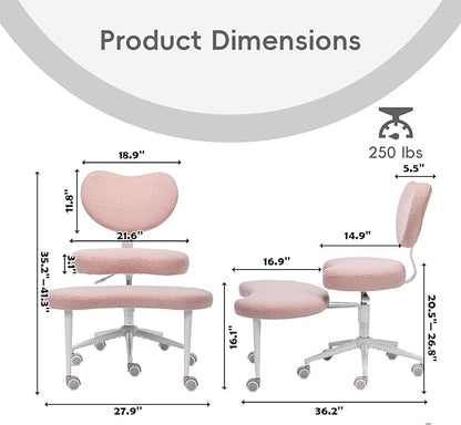 Meditation Chair with Wheels, Ergonomic Criss Cross Chair, Adjustable ADHD Floor Sitting Chair, Swivel Cross Legged Office Chair with High Back, Kneeling Posture Chair, Teddy Fabric,Pink