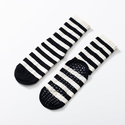Yoga Pilates Socks with Grips for Women Non Slip Striped Cushioned Crew Socks for Barre Ballet Dance