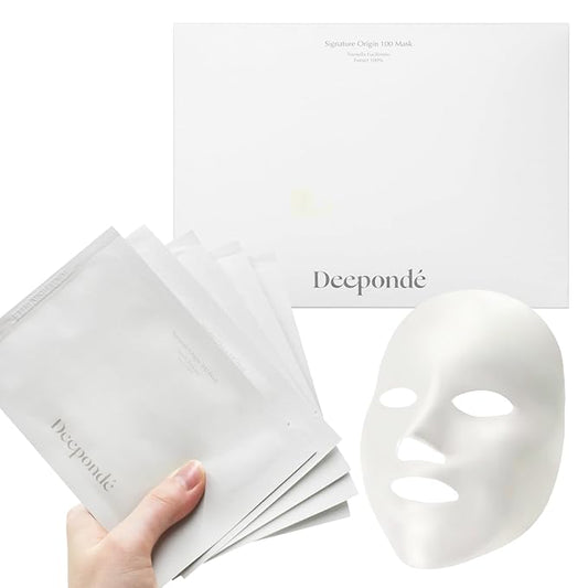 Signature Origin 100 Snow Mushroom Mask (5-packs), 100% Snow Mushroom Extract Serum Facial Sheet Masks for All Skin Types, Korean Best Hydrating Skincare Sheet Masks for Glass Skin Face