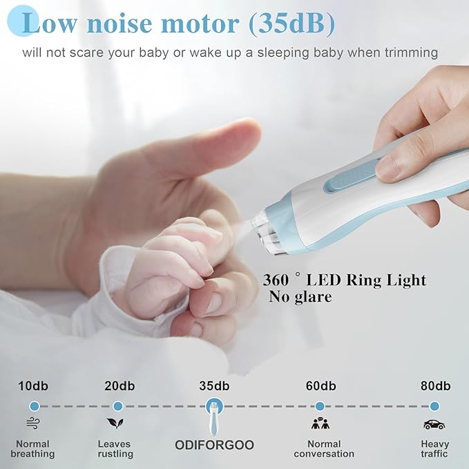 Baby Nail Trimmer Electric Baby Nail File,USB Charging 15 in 1 Nail Clippers kit with Dust Cover LED Light,Trim Buffer Kit for Newborn Infant Toddler or Adults Toes Fingernails Care（Blue）