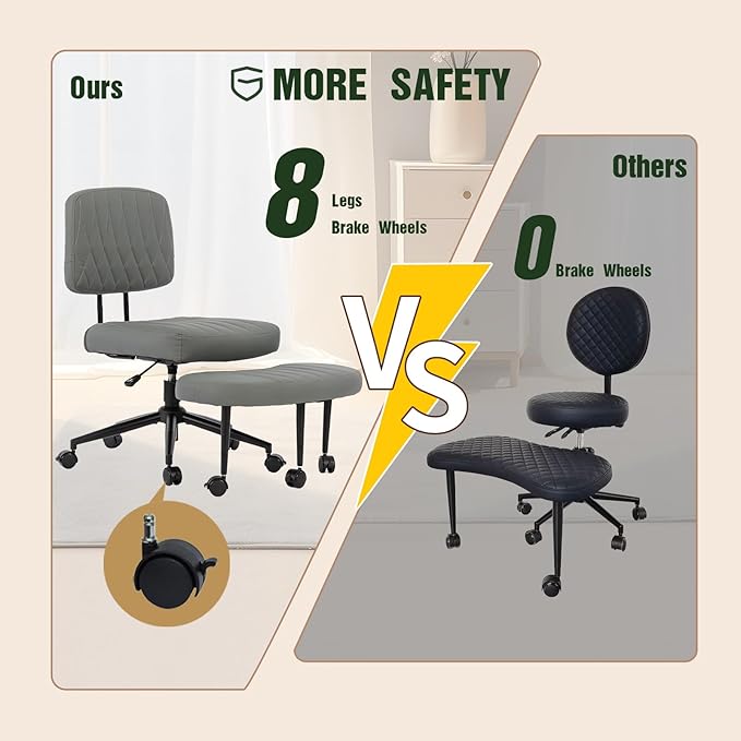 Ergonomic Cross Legged Office Chair with Brake Wheels, Wide Seat and Backrest for Meditation, ADHD Cross Legged Office Chair with Adjustable Height, 360°Rotating Footrest for Yoga Home Office