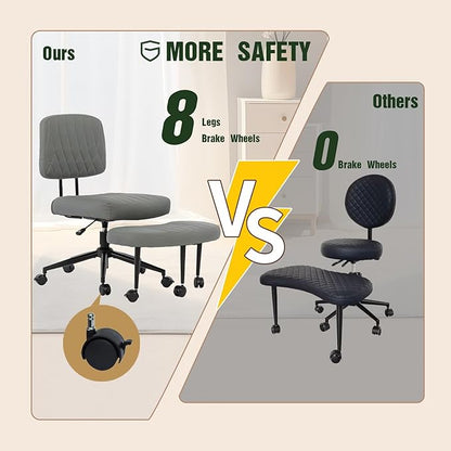 Ergonomic Cross Legged Office Chair with Brake Wheels, Wide Seat and Backrest for Meditation, ADHD Cross Legged Office Chair with Adjustable Height, 360°Rotating Footrest for Yoga Home Office