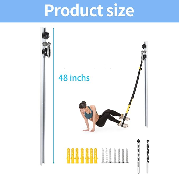 Resistance Band Wall Anchor,Djustable Resistance Bands Anchor,Door Anchor for Resistance Bands，Aluminum Wall-Mounted Resistance Band Wall Anchor,with 1 Rail, 1 Rail Car，Length 48inchs