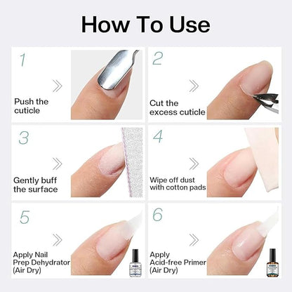 Morovan Nail Prep Dehydrator and Primer, Natural 4 PCS Dehydrator & Acid-Free Bond Primer for Acrylic Powder U V Extension Gel Nail Supplies Set