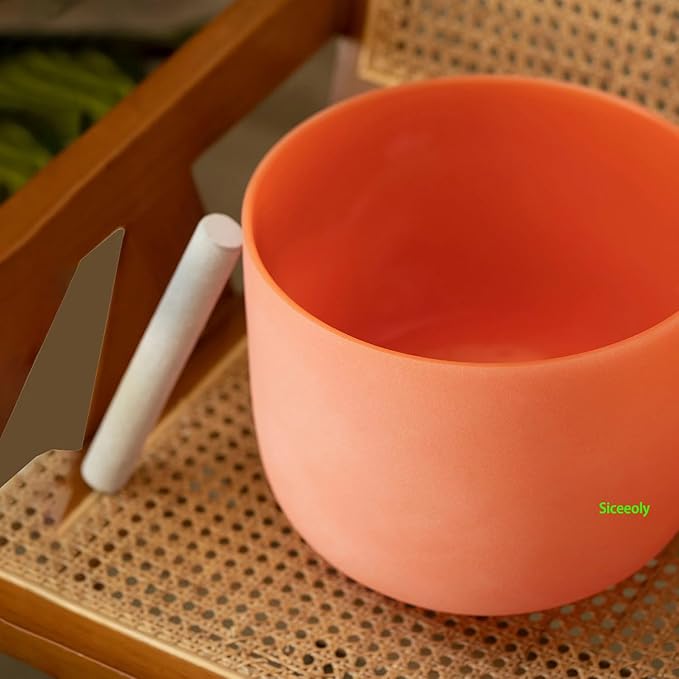 10 inch D Note 432hz Orange Color Crystal Singing Bowl Navel Chakra Meditation Sound Healing with Durable Carrying Case Suede Mallet Striker O-ring